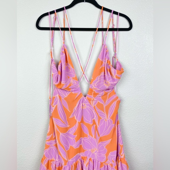 ASTR The Label Women's Large Aneira Dress Orange Purple Floral Maxi Ruffle Strap - Picture 5 of 16